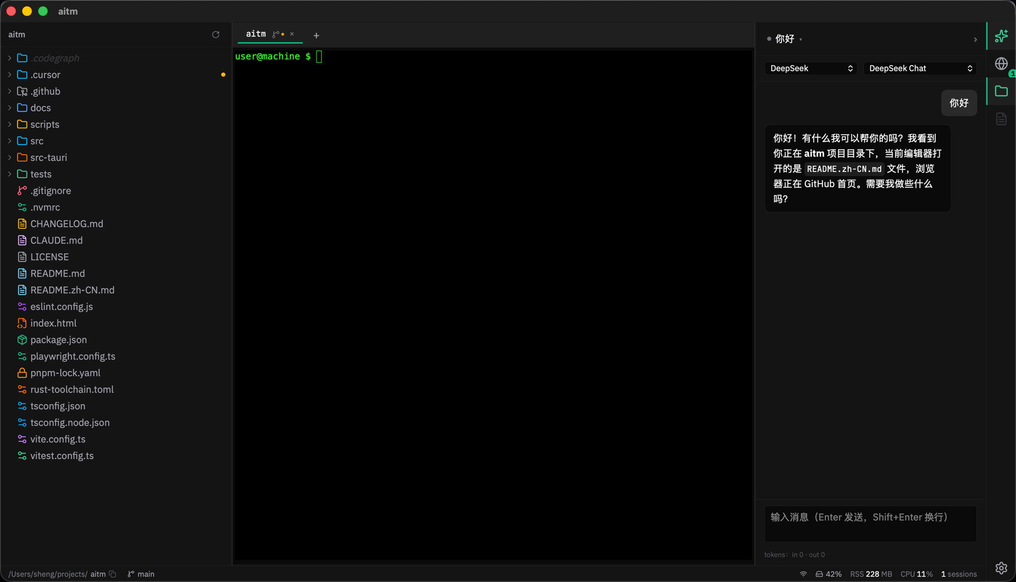 The AI sidebar showing a conversation where the AI has gathered project context